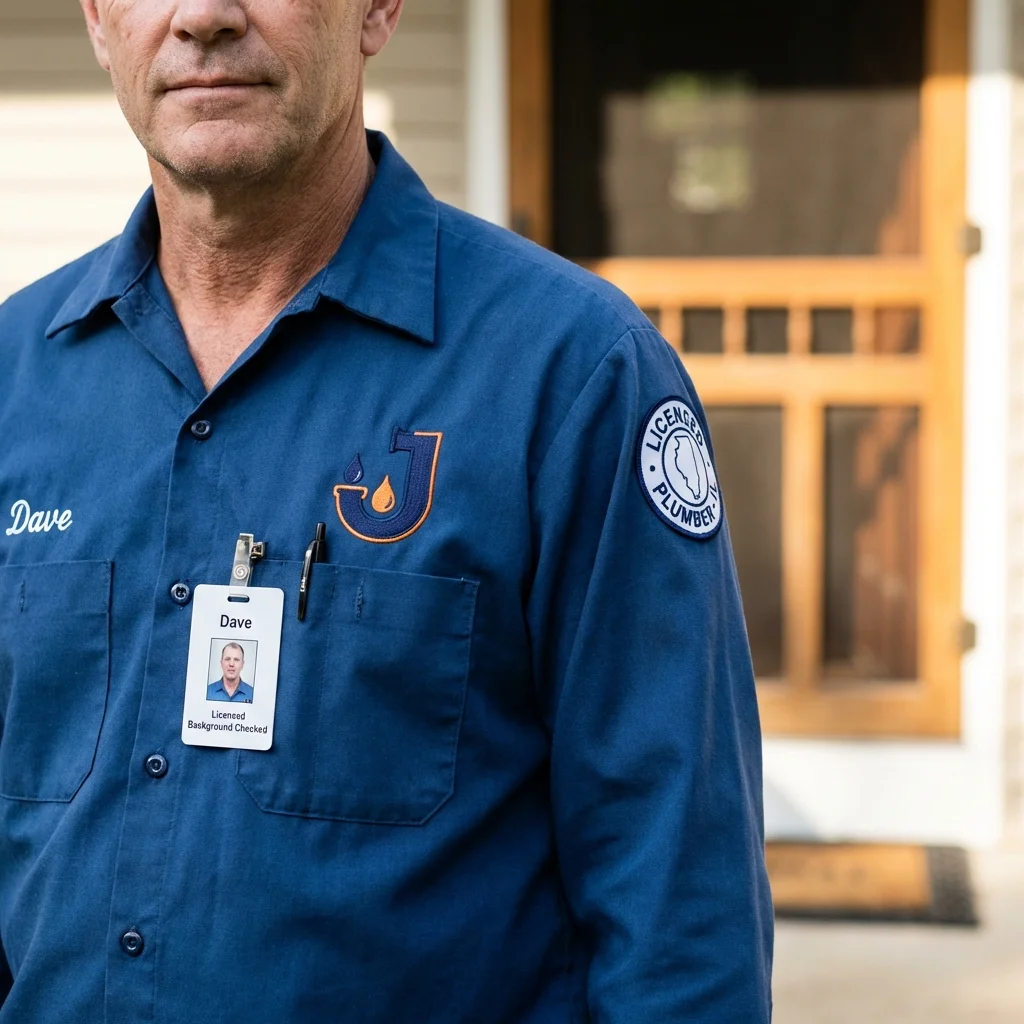 Licensed plumber showing ID badge in Bellmawr, NJ