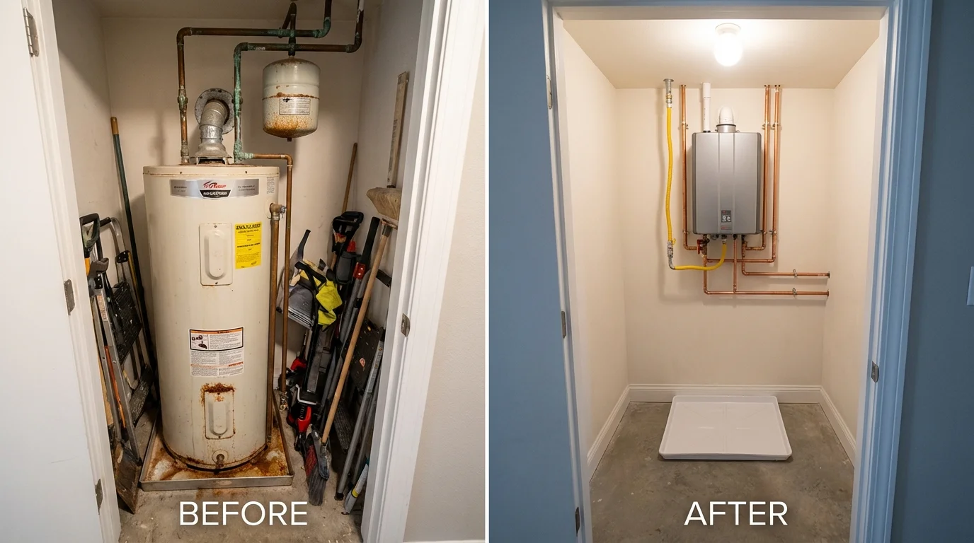 Tank water heater versus wall-mounted tankless unit comparison for Bellmawr, NJ homeowners