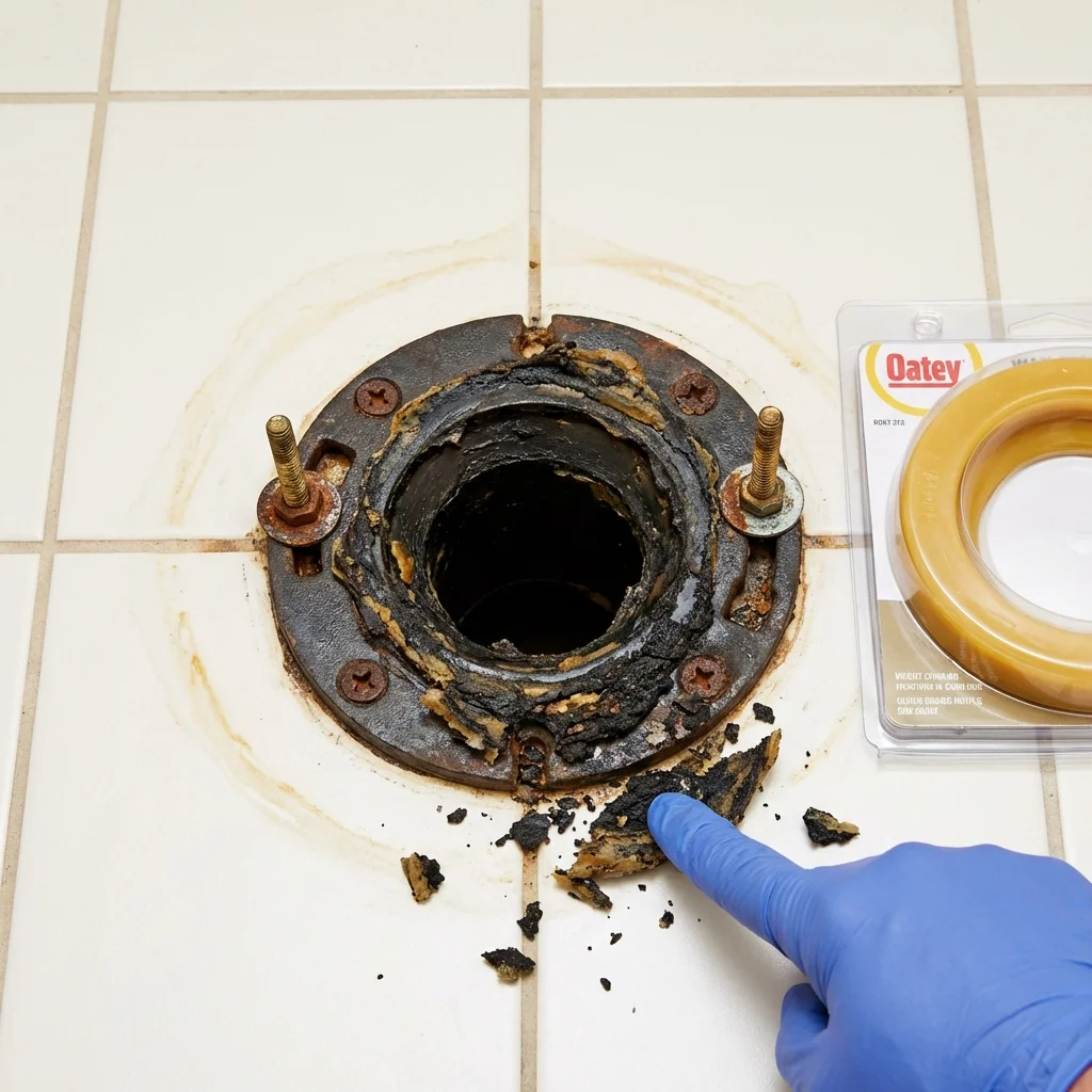 Failed wax ring showing water seepage at the base of a toilet in a Bellmawr, NJ home
