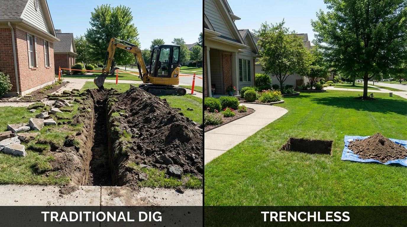 Trenchless sewer repair with minimal yard damage versus traditional excavation in Bellmawr, NJ